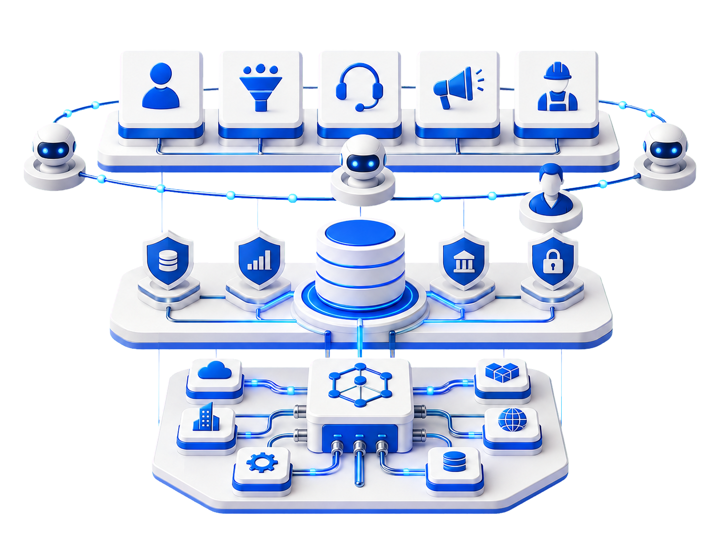 A layered Salesforce architecture with an Agentforce orbit spanning Customer 360, grounded by Data 360 and connected through MuleSoft APIs with human oversight